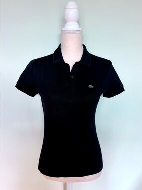Lacoste Black Short-Sleeve Polo with Green Croc Logo 40 Small